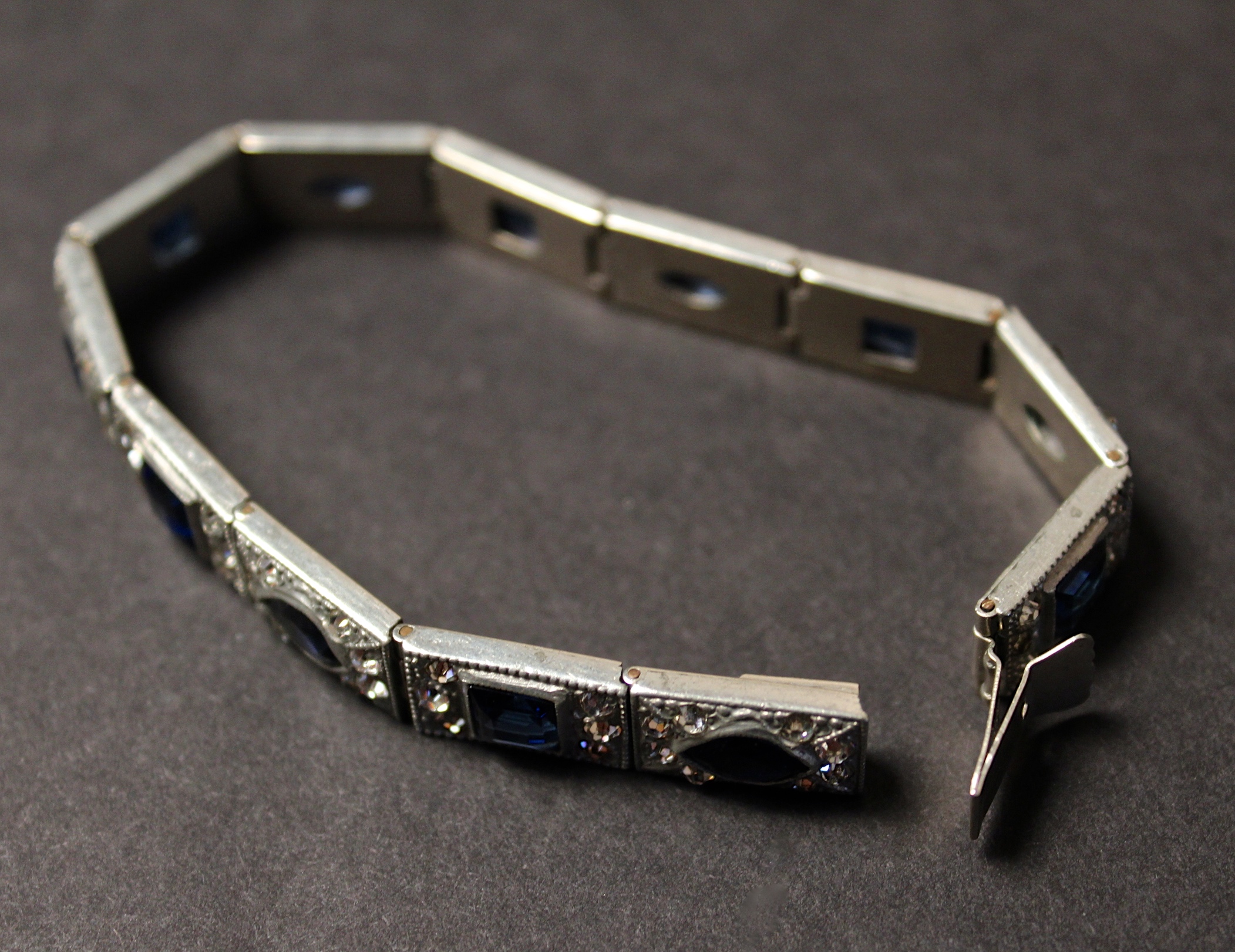 Art Deco Faux Sapphire and Diamond Bracelet