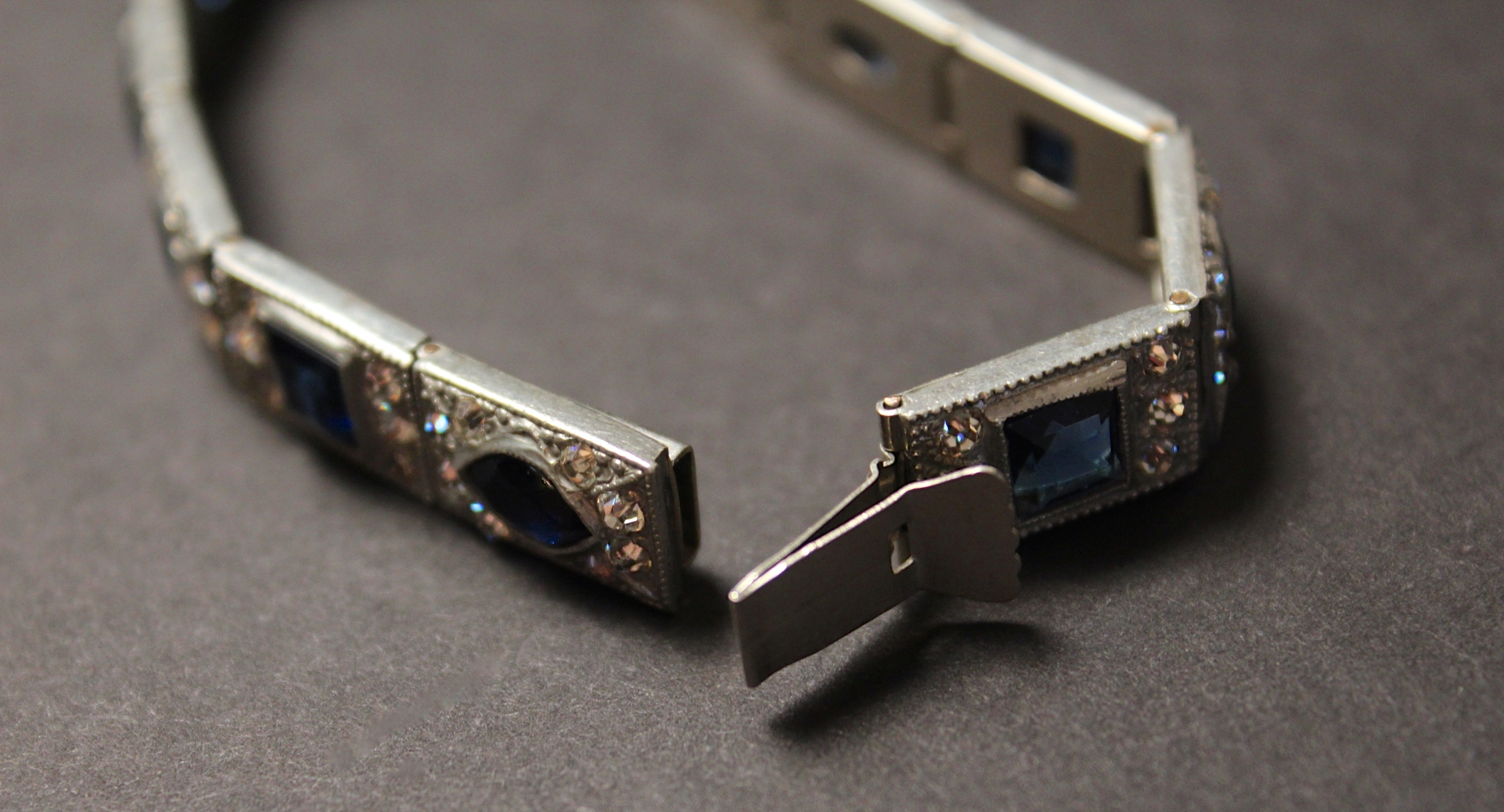 Art Deco Faux Sapphire and Diamond Bracelet