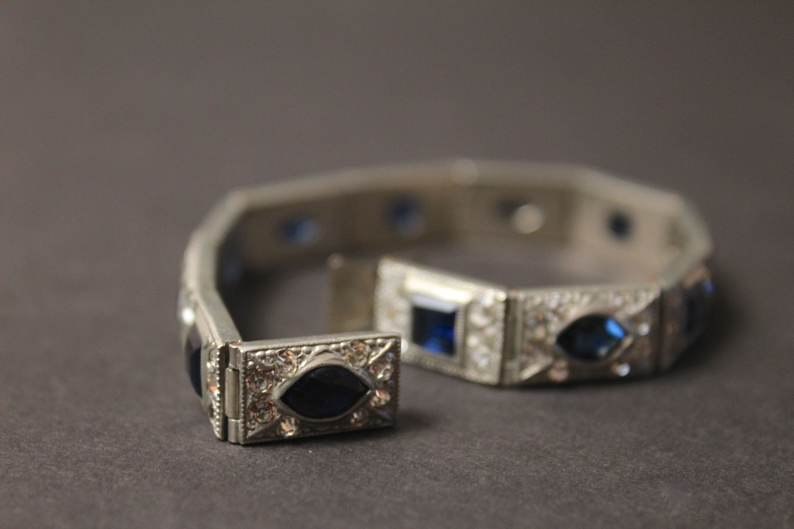 Art Deco Faux Sapphire and Diamond Bracelet