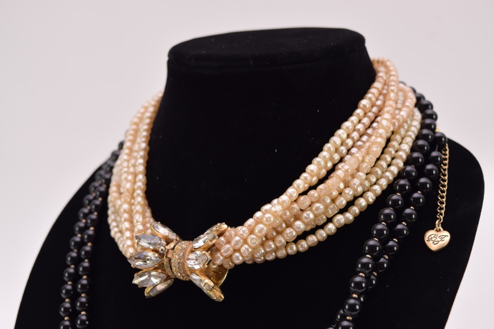 Vintage Costume Faux Pearl Choker and Betsey Johnson Necklace