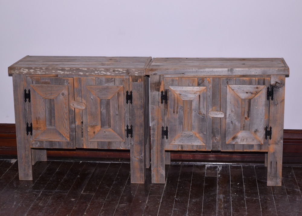 Pair of Rustic Reclaimed Barn Wood Cabinets