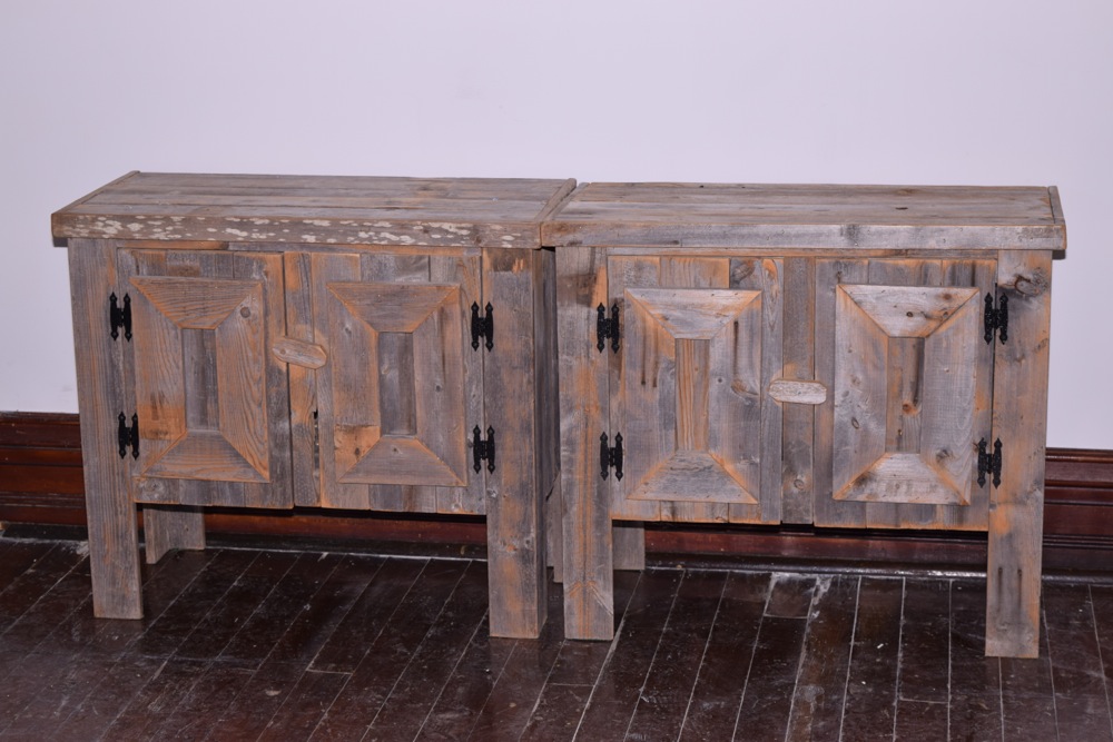 Pair of Rustic Reclaimed Barn Wood Cabinets