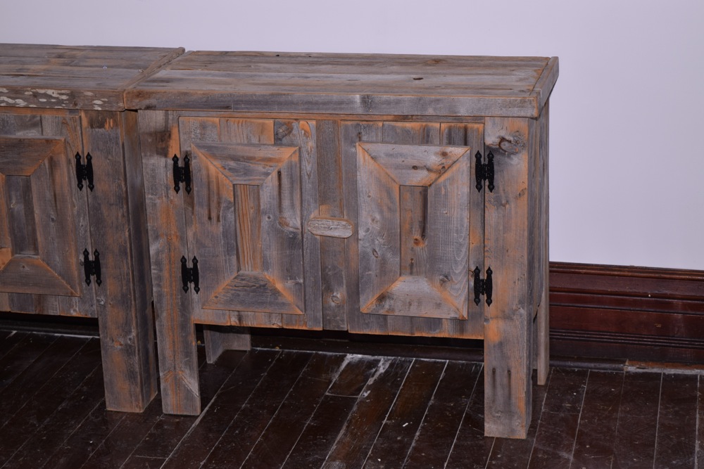 Pair of Rustic Reclaimed Barn Wood Cabinets