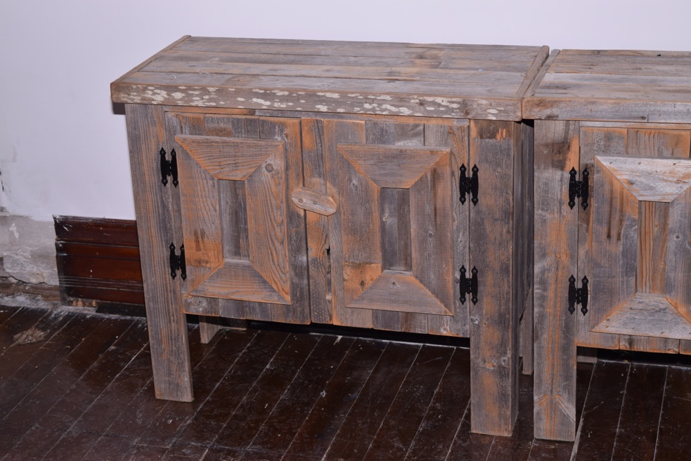 Pair of Rustic Reclaimed Barn Wood Cabinets