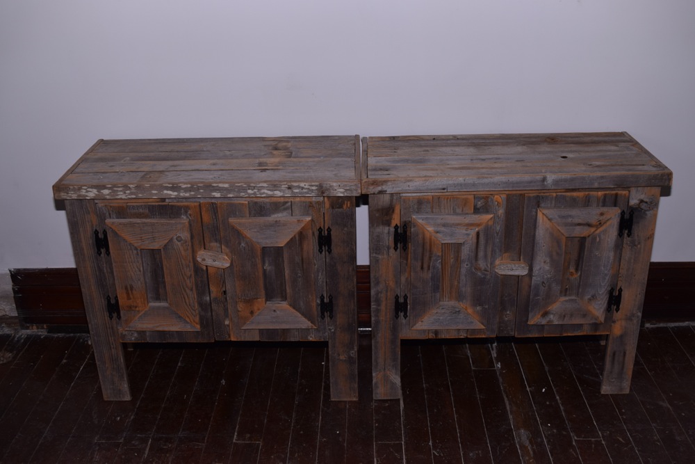 Pair of Rustic Reclaimed Barn Wood Cabinets