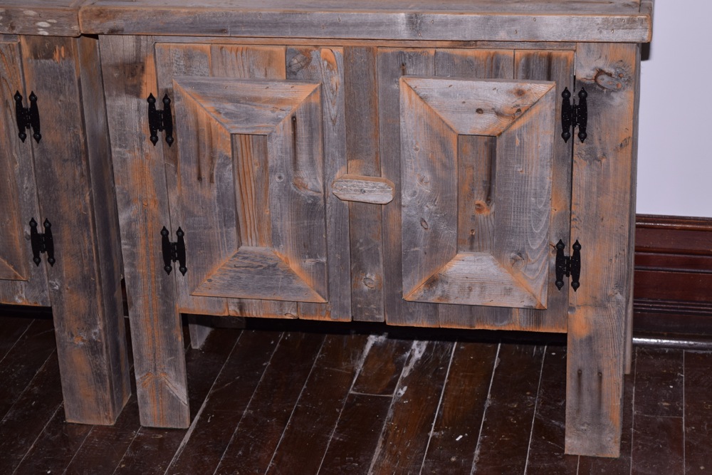 Pair of Rustic Reclaimed Barn Wood Cabinets