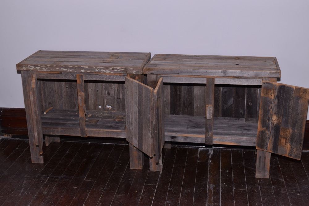 Pair of Rustic Reclaimed Barn Wood Cabinets