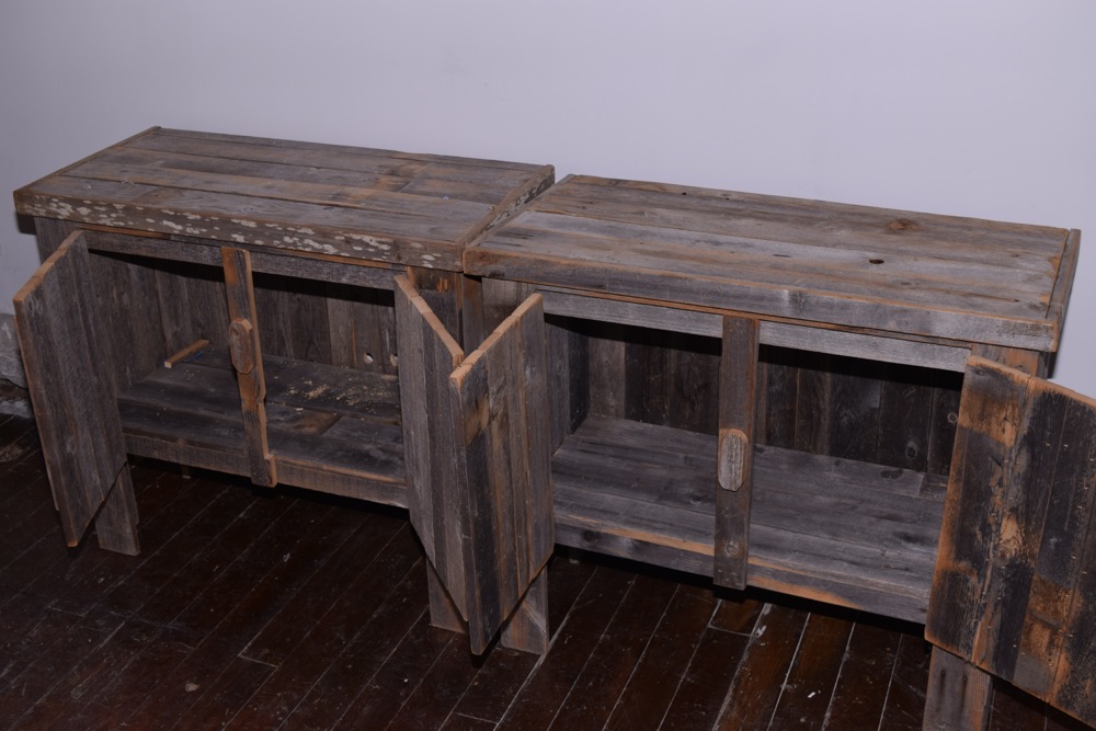 Pair of Rustic Reclaimed Barn Wood Cabinets