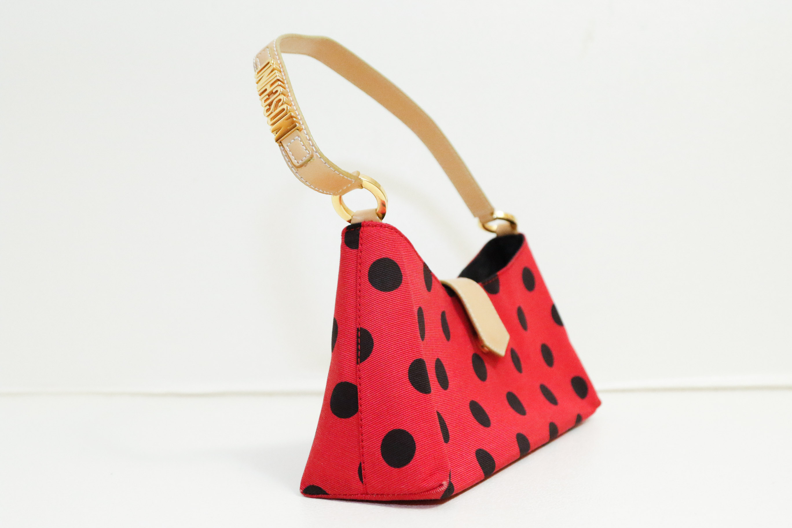 Moschino Red and Black Polka Dot Handbag