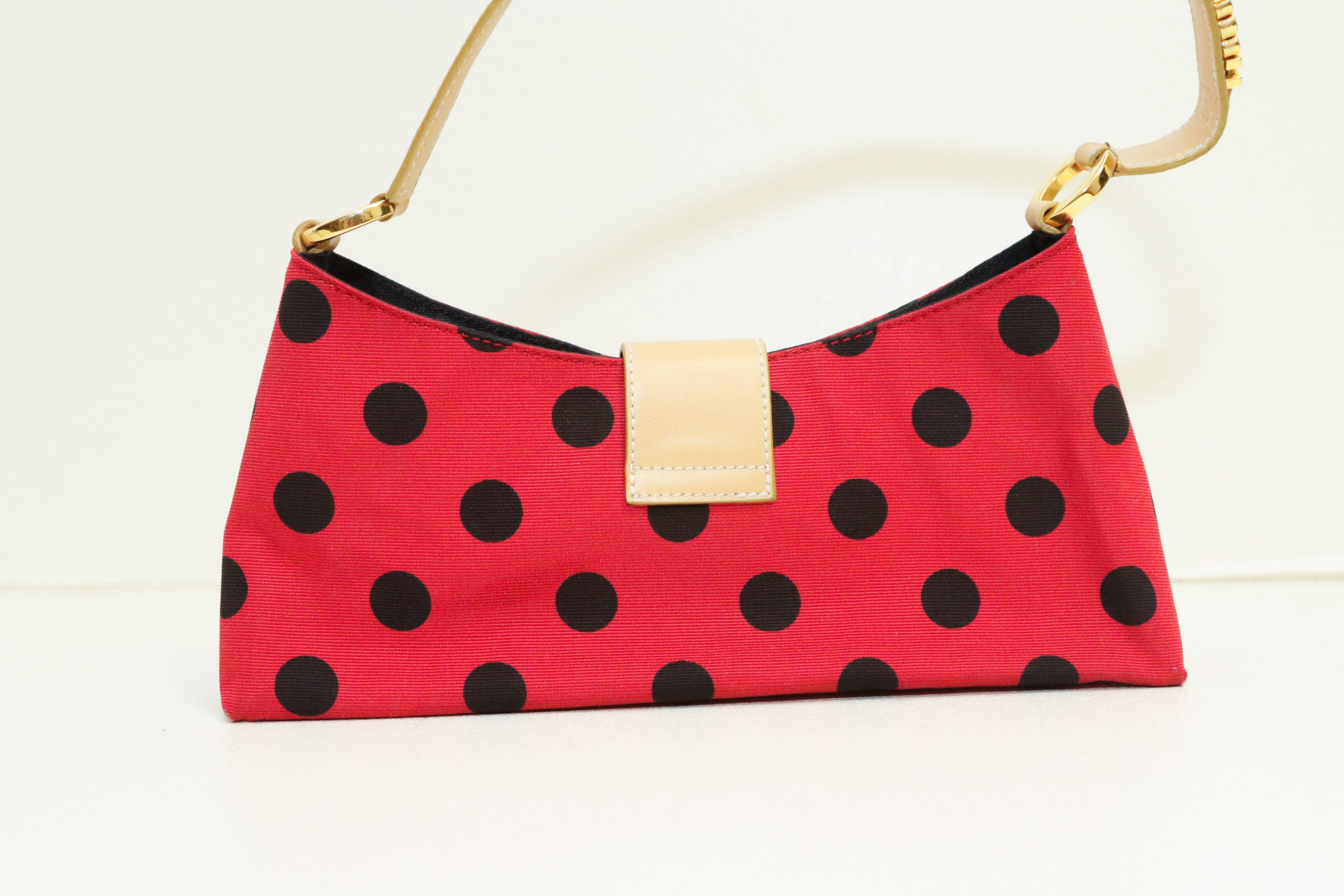 Moschino Red and Black Polka Dot Handbag