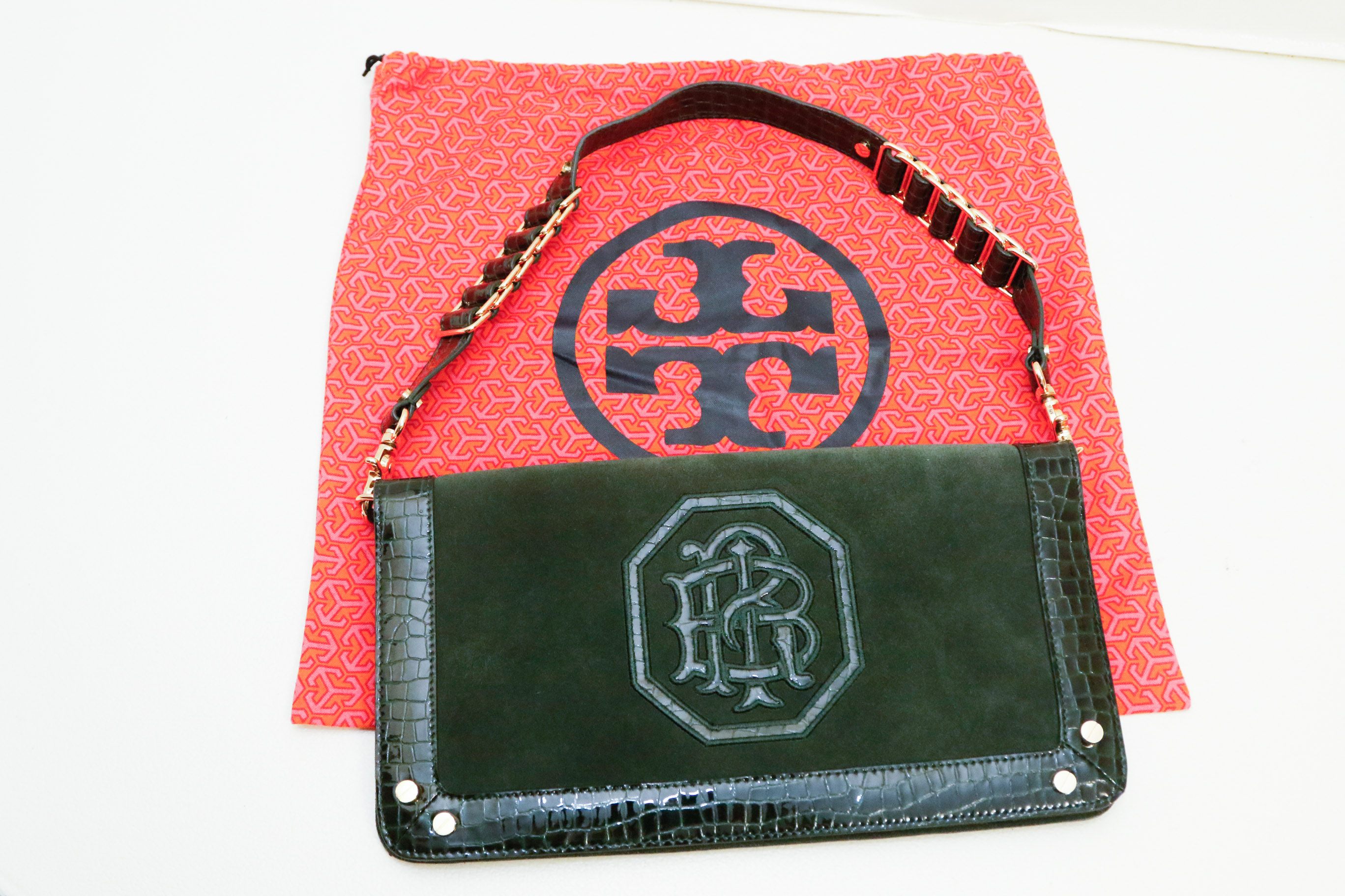 Tori Burch Green Suede Leather Handbag