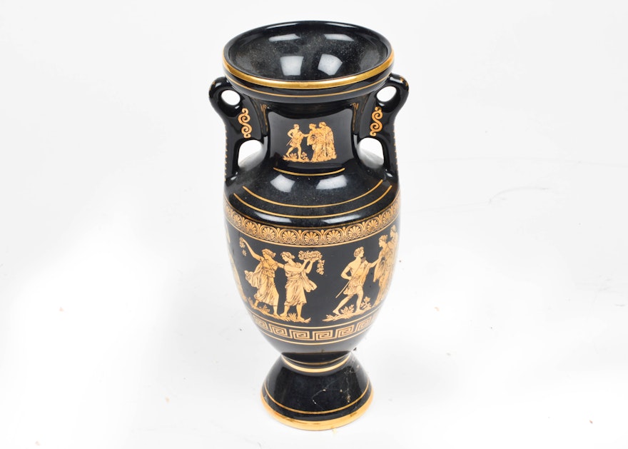 Contemporary Reproduction Grecian Urn with 24K Gold Detail