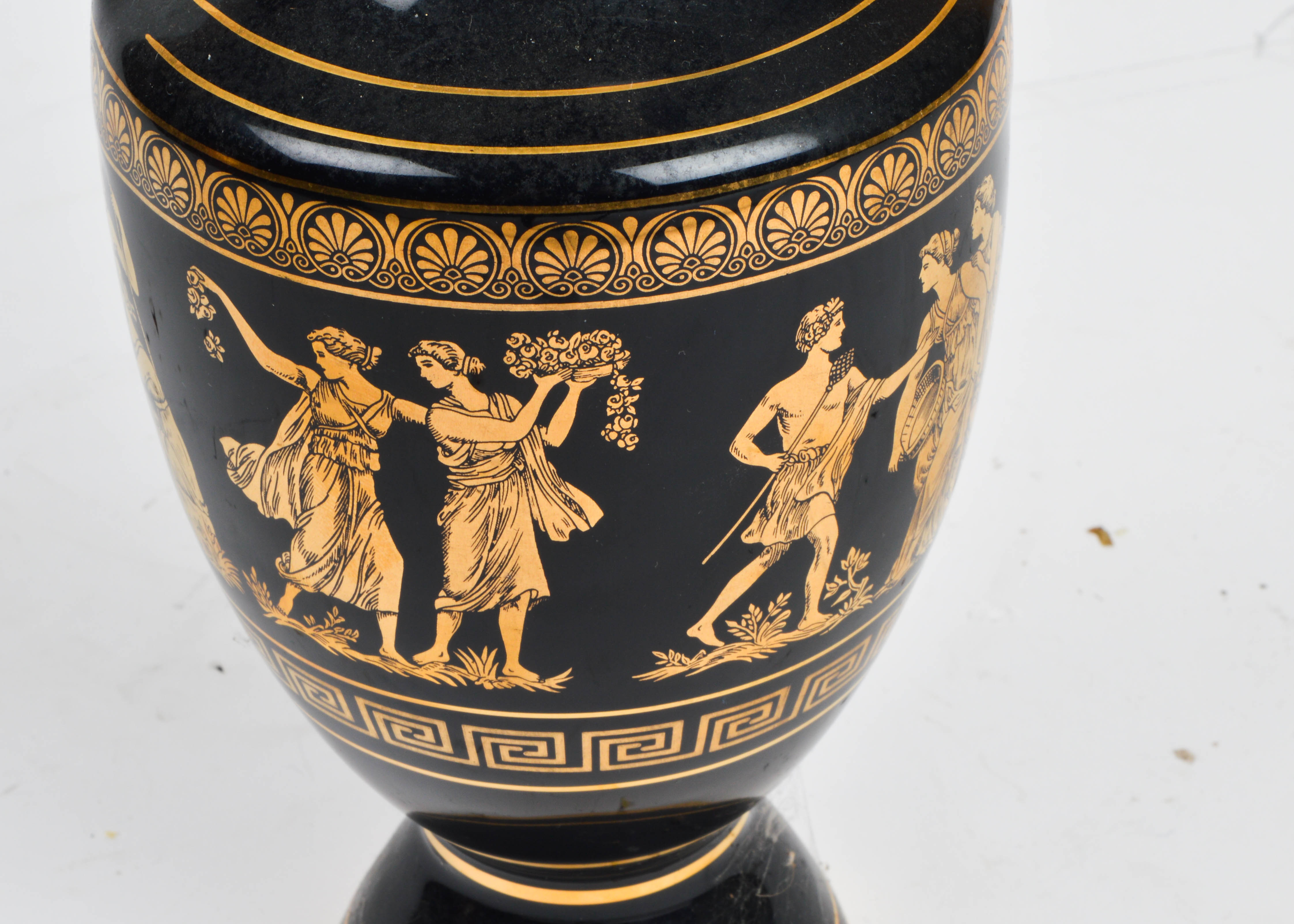 Contemporary Reproduction Grecian Urn with 24K Gold Detail