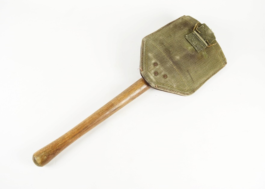 WWII Military Entrenching Shovel with Canvas and Leather Cover