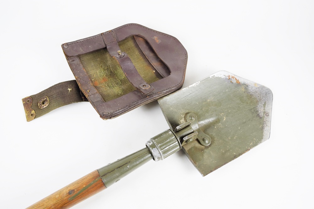 WWII Military Entrenching Shovel with Canvas and Leather Cover