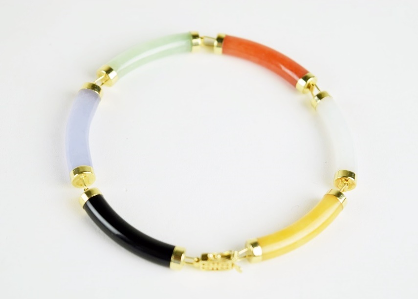Semi-precious Stone Link Bracelet with 14K Yellow Gold Clasp