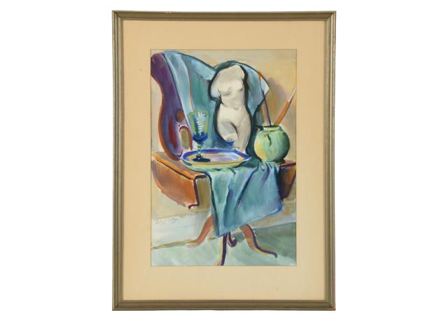 Albert Sway Vintage Still Life Tempera Painting on Paper