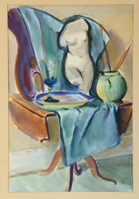 Albert Sway Vintage Still Life Tempera Painting on Paper