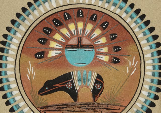 Original Navajo Sandpainting "Sun, Eagle, and Bear"