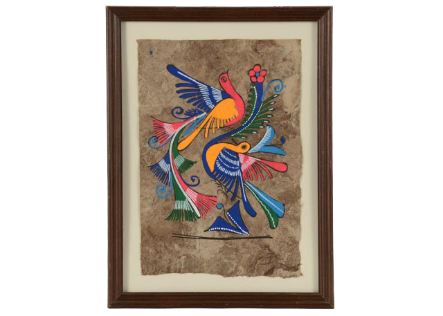 Vintage Mexican Folk Art Bark Painting