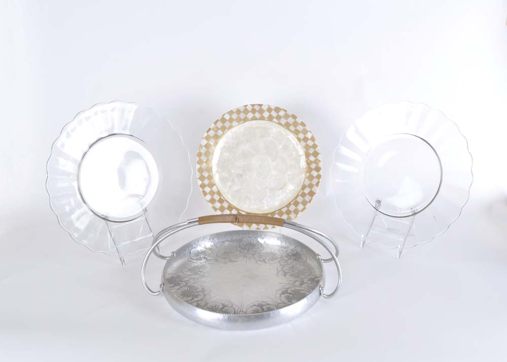 Vintage Trade Continental Hand-Hammered Handled Platter with Trio of Platters