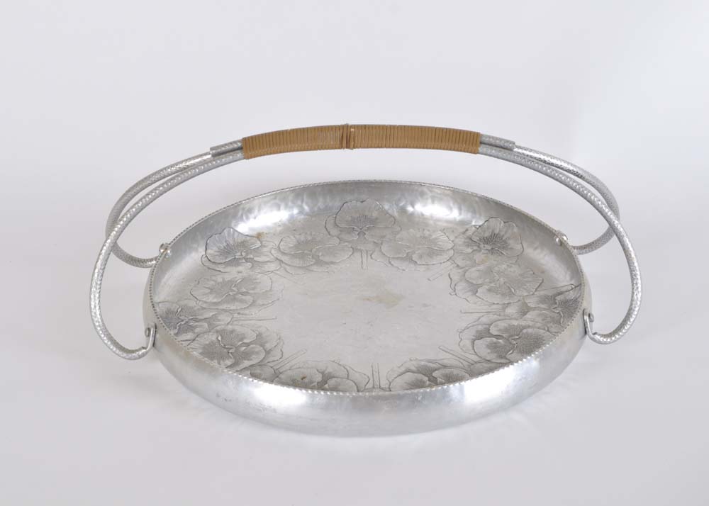 Vintage Trade Continental Hand-Hammered Handled Platter with Trio of Platters