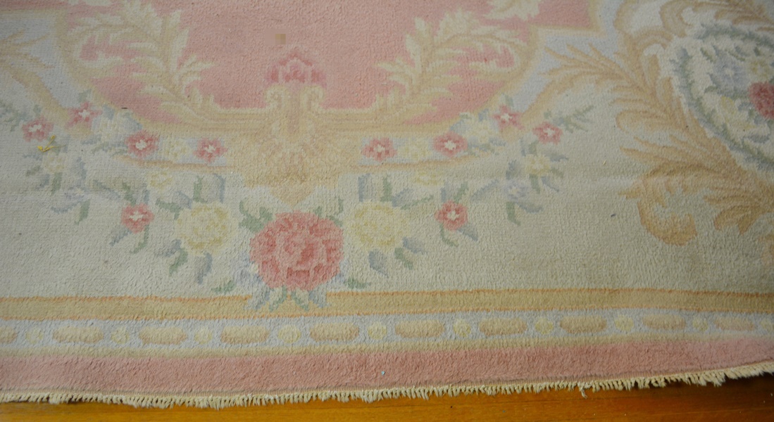 Large Pink Aubusson Style Medallion Wool Area Rug