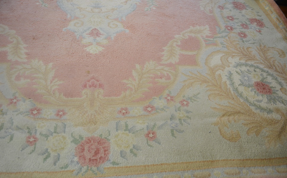 Large Pink Aubusson Style Medallion Wool Area Rug