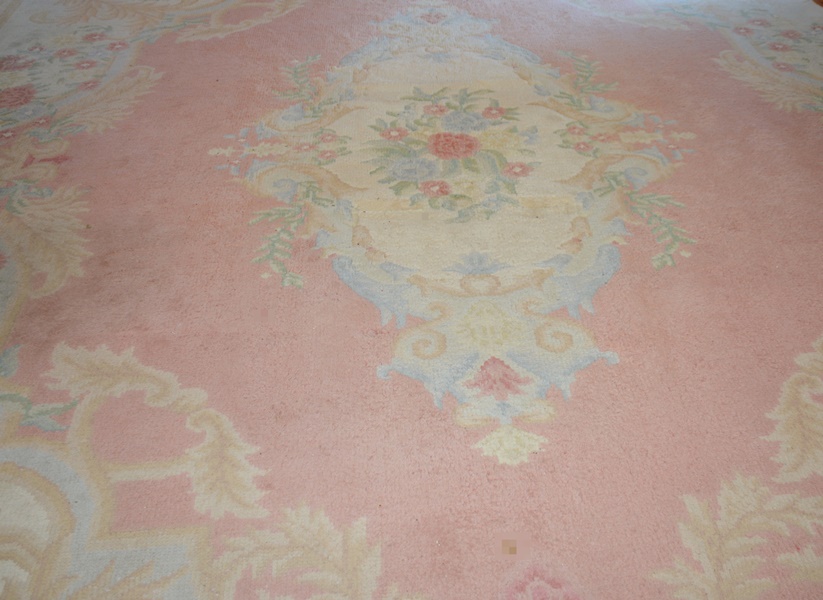 Large Pink Aubusson Style Medallion Wool Area Rug