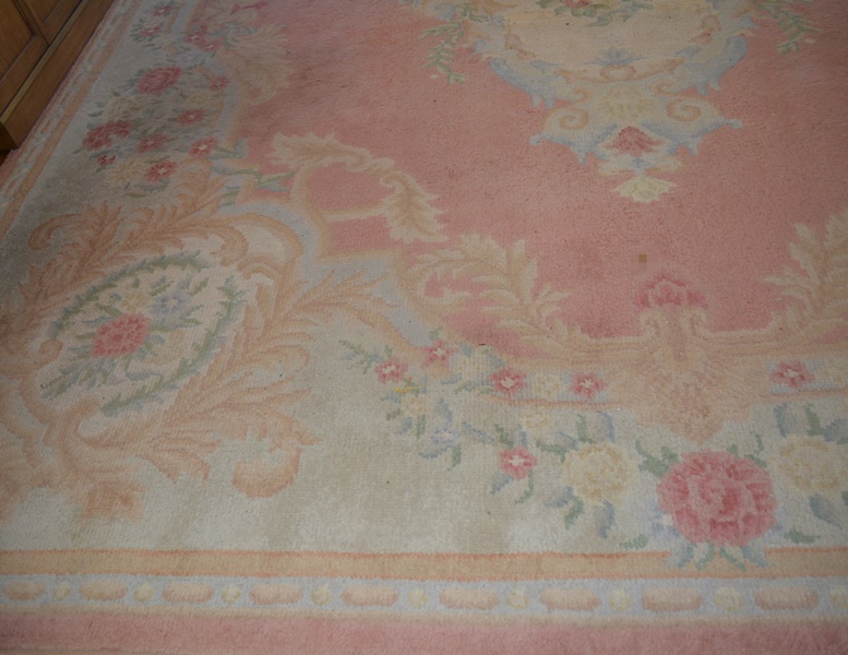 Large Pink Aubusson Style Medallion Wool Area Rug