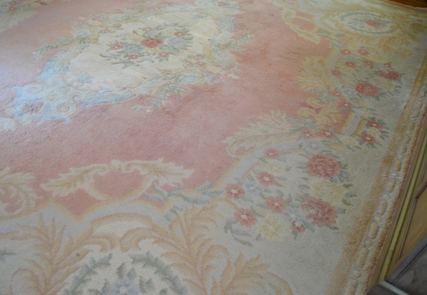 Large Pink Aubusson Style Medallion Wool Area Rug