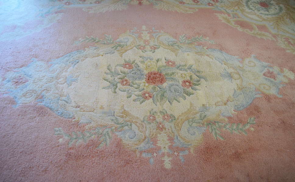 Large Pink Aubusson Style Medallion Wool Area Rug