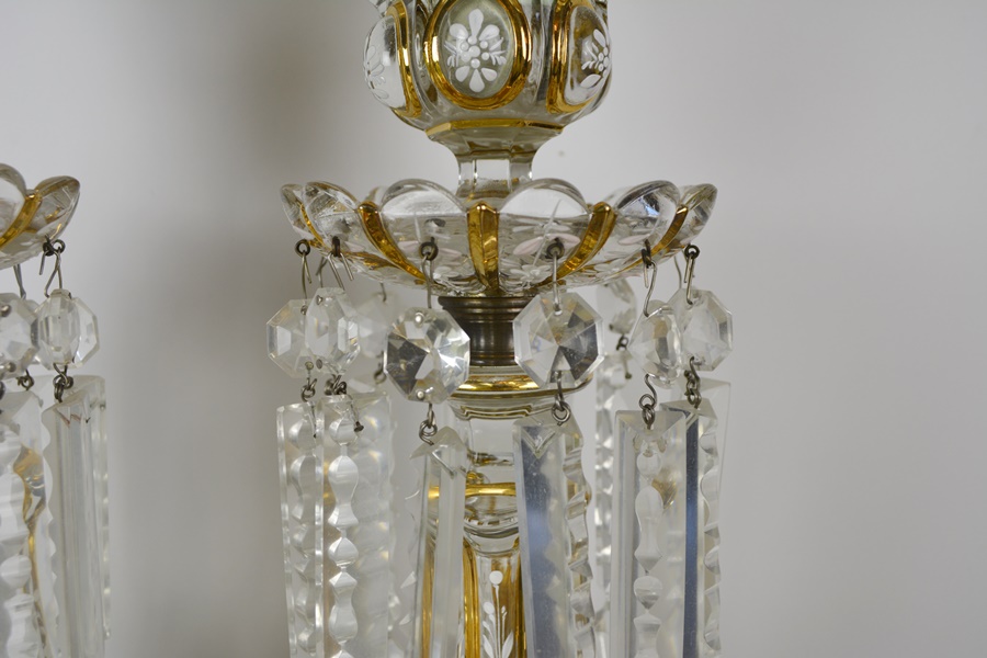 Pair of French Baccarat Style Crystal Hurricane Candle Holders