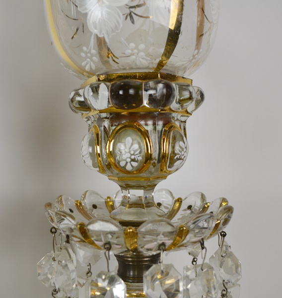 Pair of French Baccarat Style Crystal Hurricane Candle Holders
