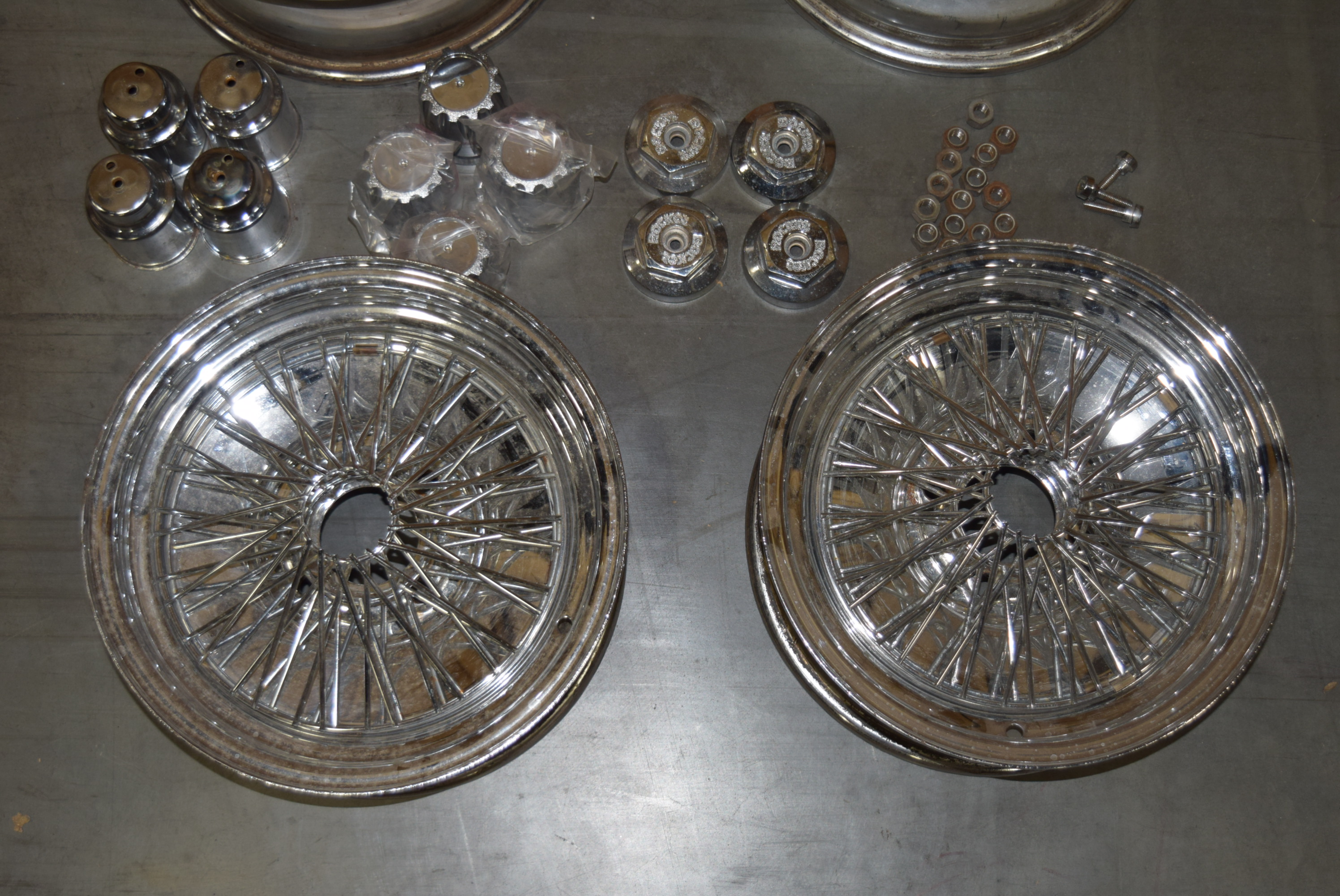 Four Vintage Wire Car Rims by Rocket Road Wheels