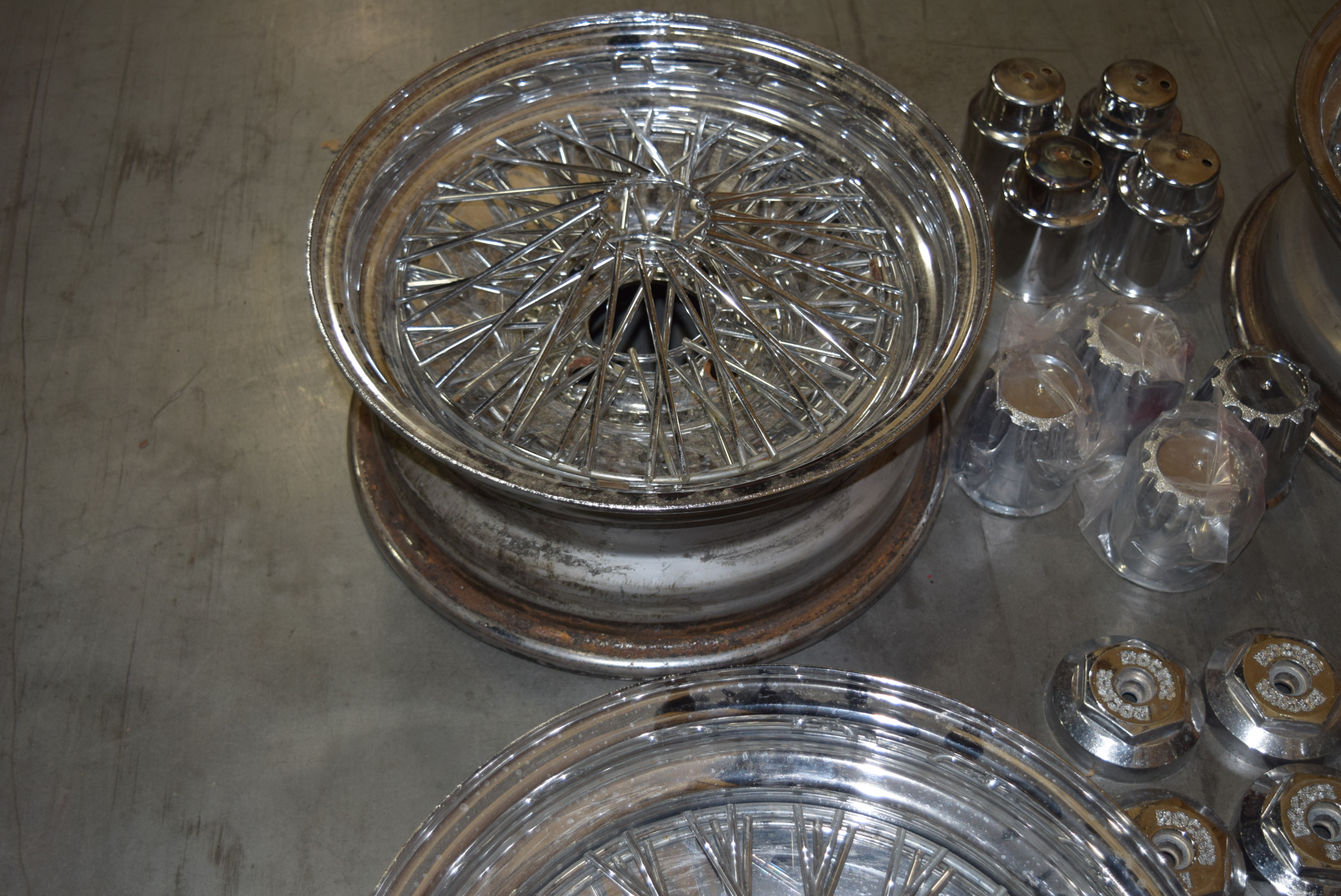 Four Vintage Wire Car Rims by Rocket Road Wheels