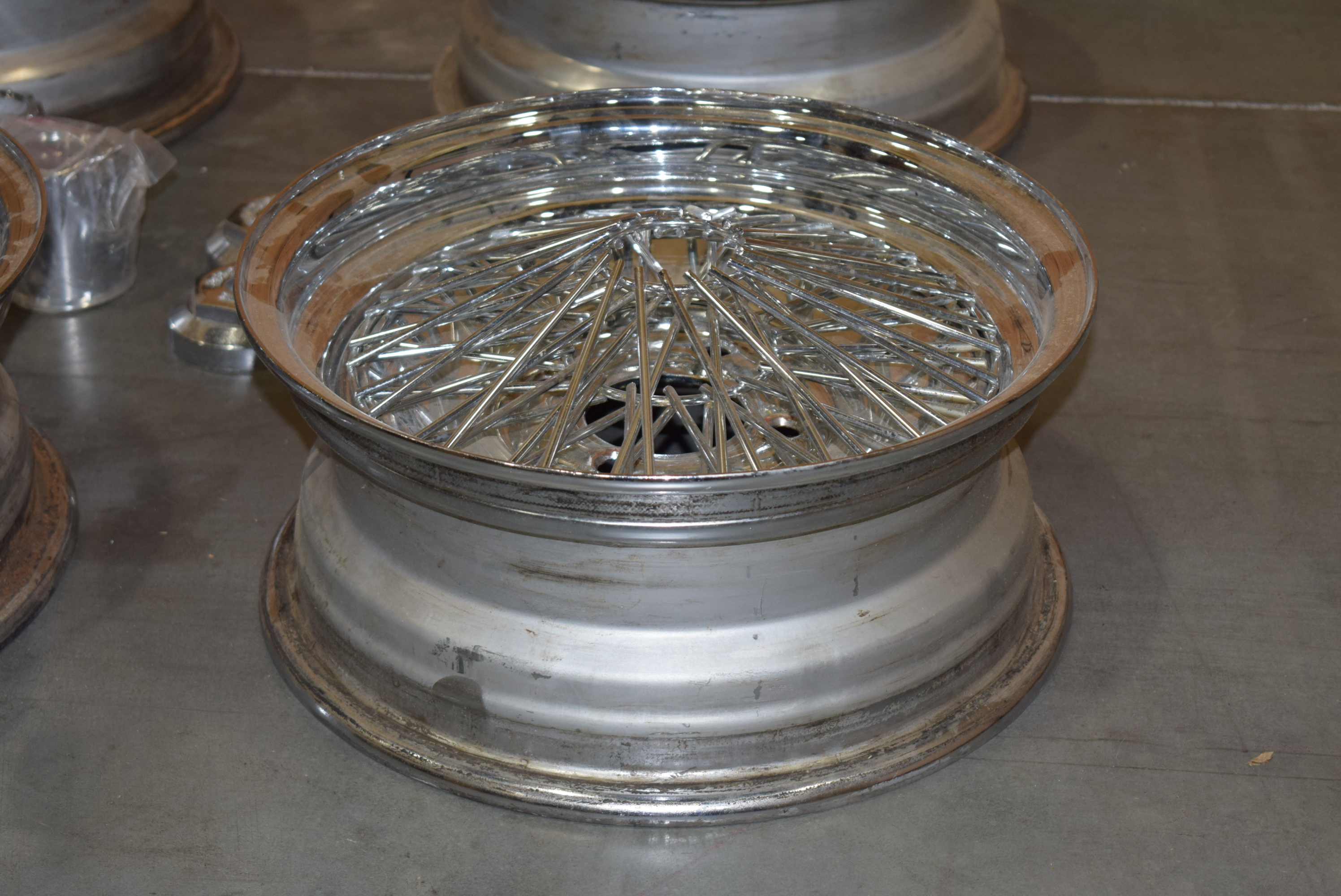 Four Vintage Wire Car Rims by Rocket Road Wheels