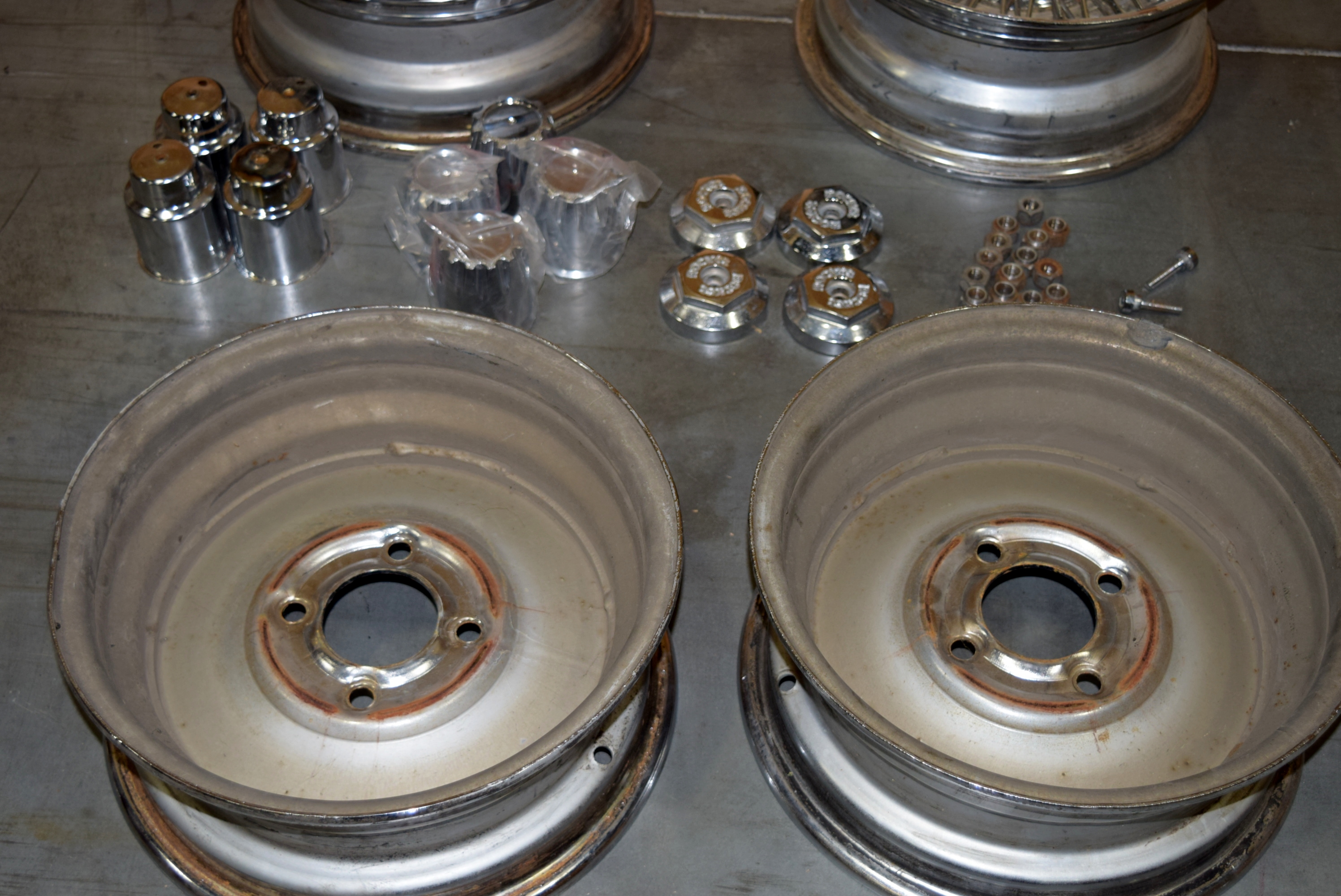 Four Vintage Wire Car Rims by Rocket Road Wheels