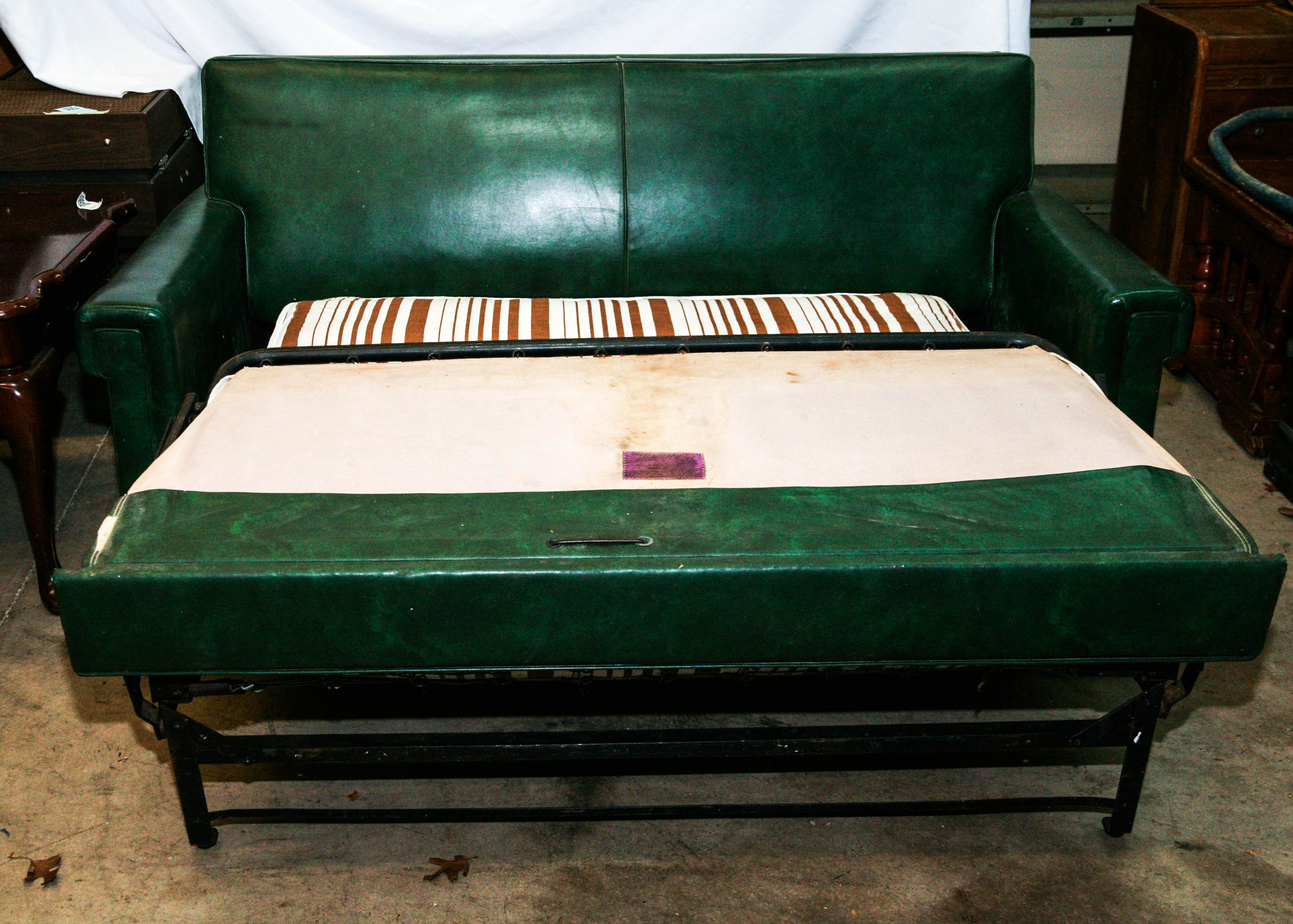Vintage 1950s Simmons Green Vinyl Hide-A-Bed Sofa