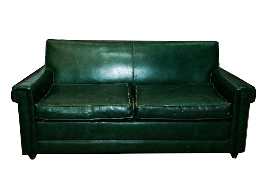 Vintage 1950s Simmons Green Vinyl Hide-A-Bed Sofa
