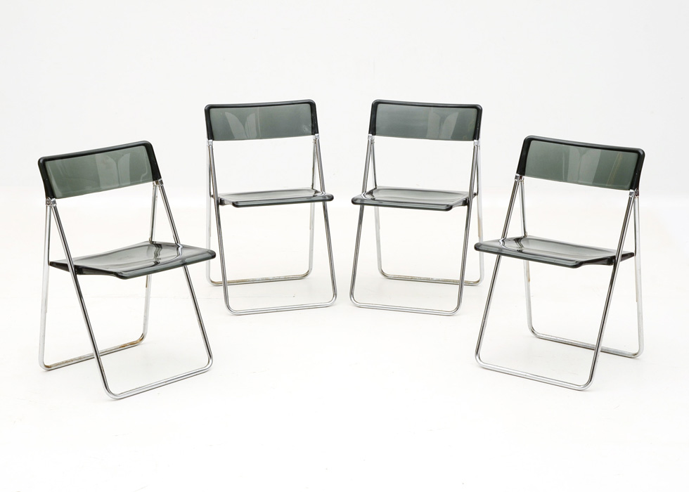Set of Four Black Acrylic Folding Chairs
