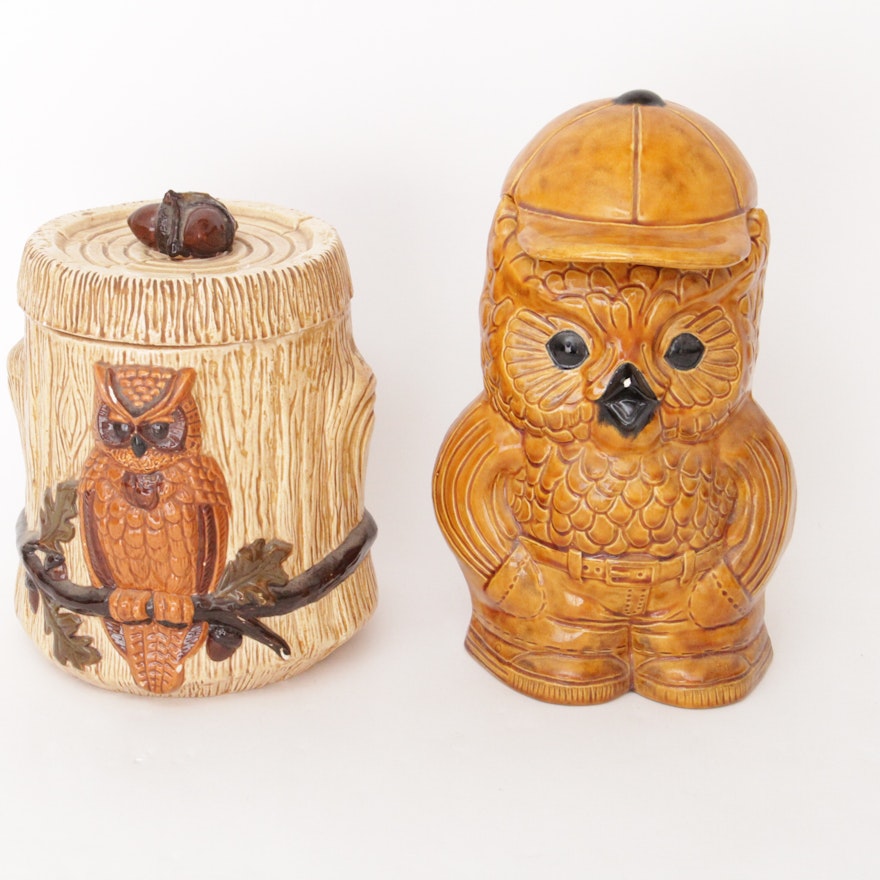 Vintage Duo of 1970s Era Ceramic Owls