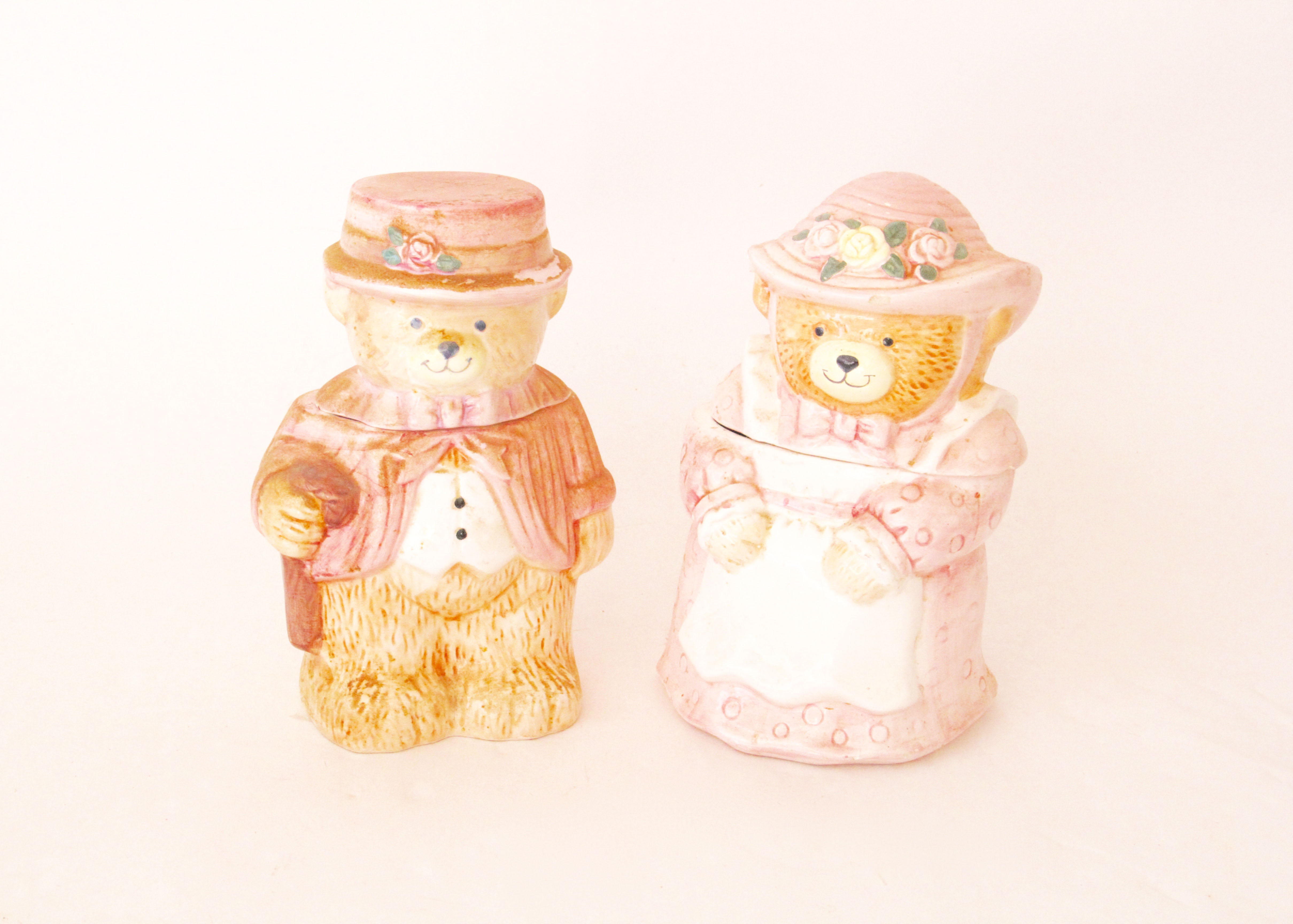 Vintage Pair of Mr. and Mrs. Teddy Bear Cookie Jars