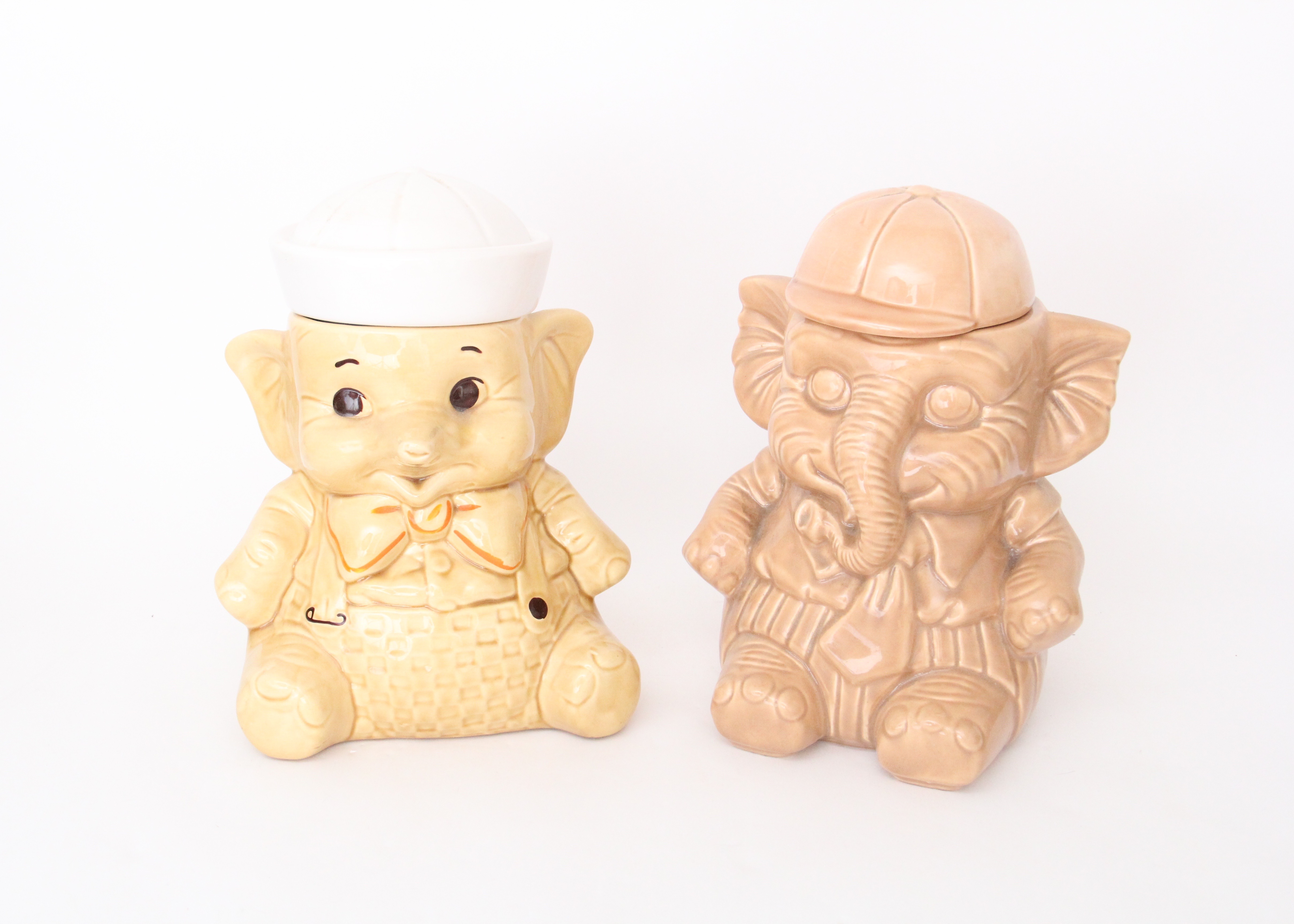 Vintage Pair of Ceramic Elephant Cookie Jars