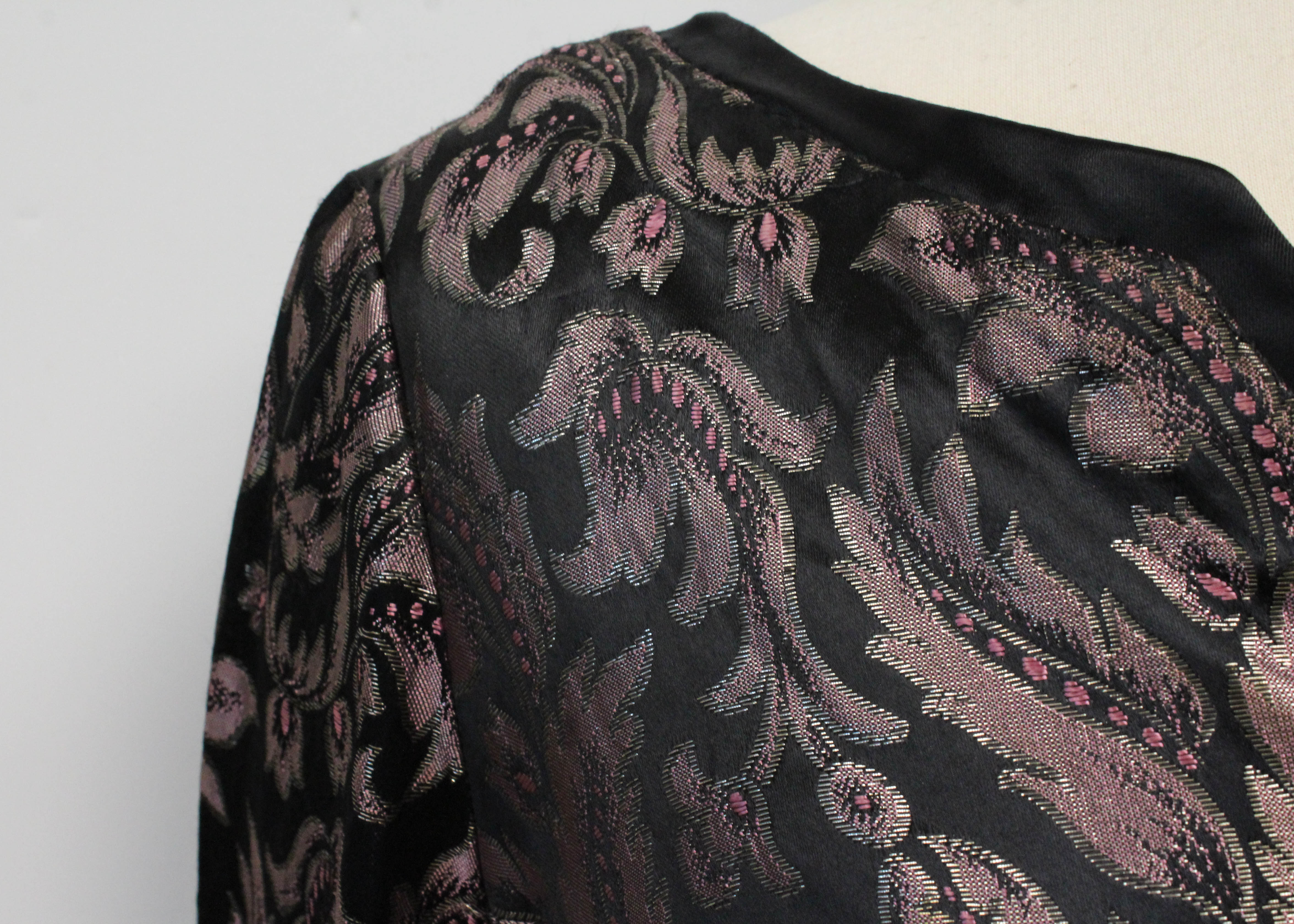 1950s Black and Pink Tapestry Wiggle Dress