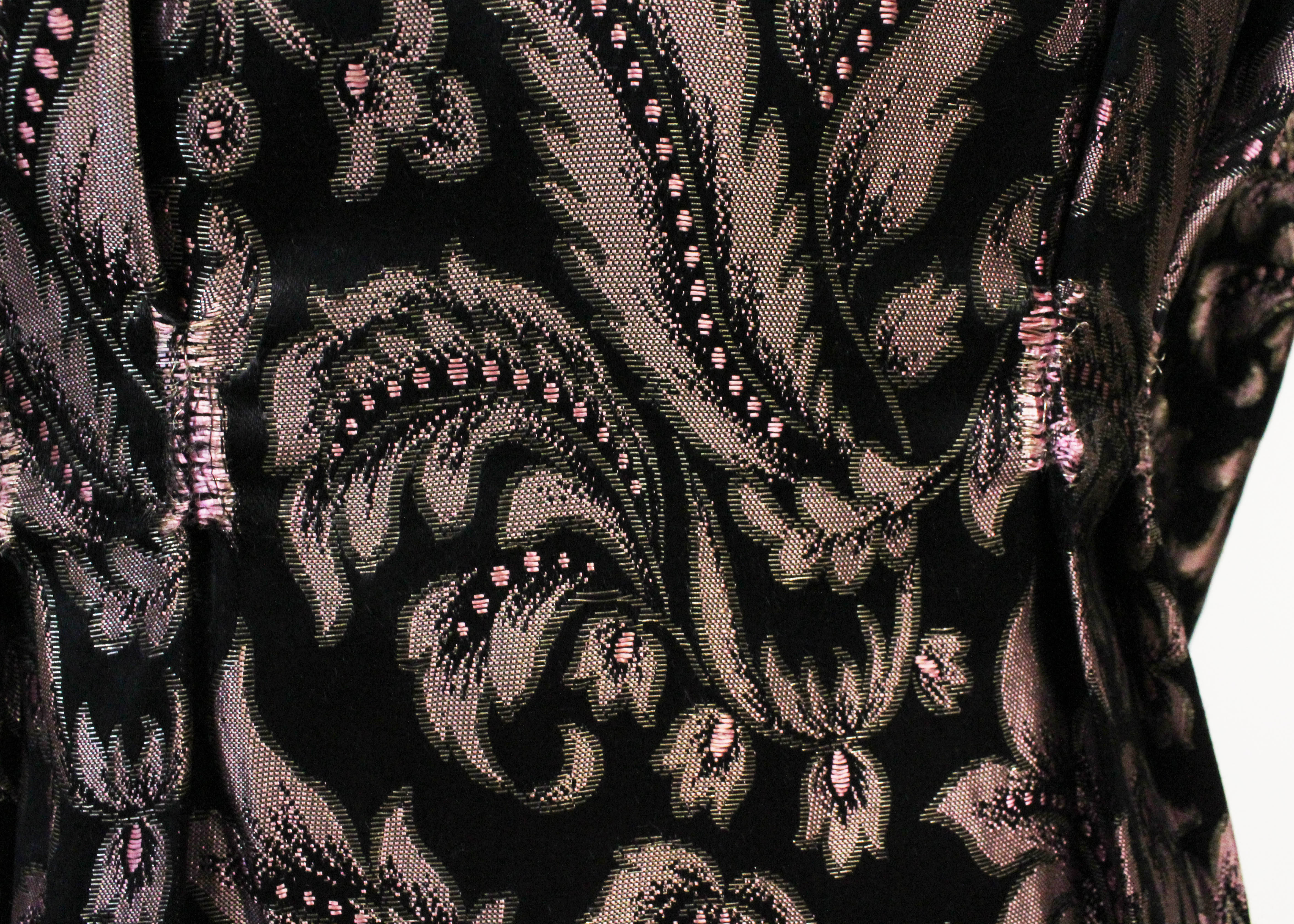 1950s Black and Pink Tapestry Wiggle Dress