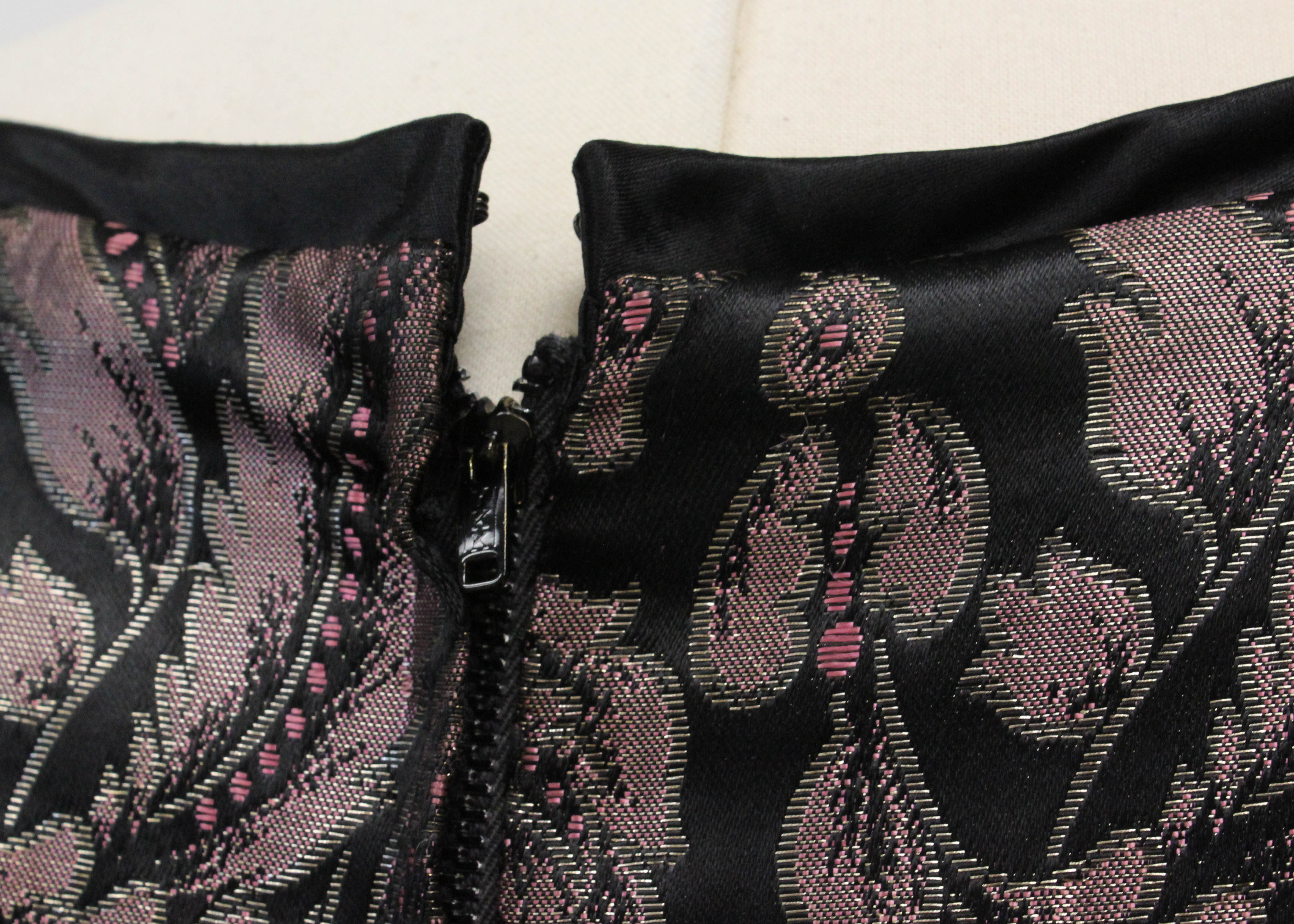 1950s Black and Pink Tapestry Wiggle Dress