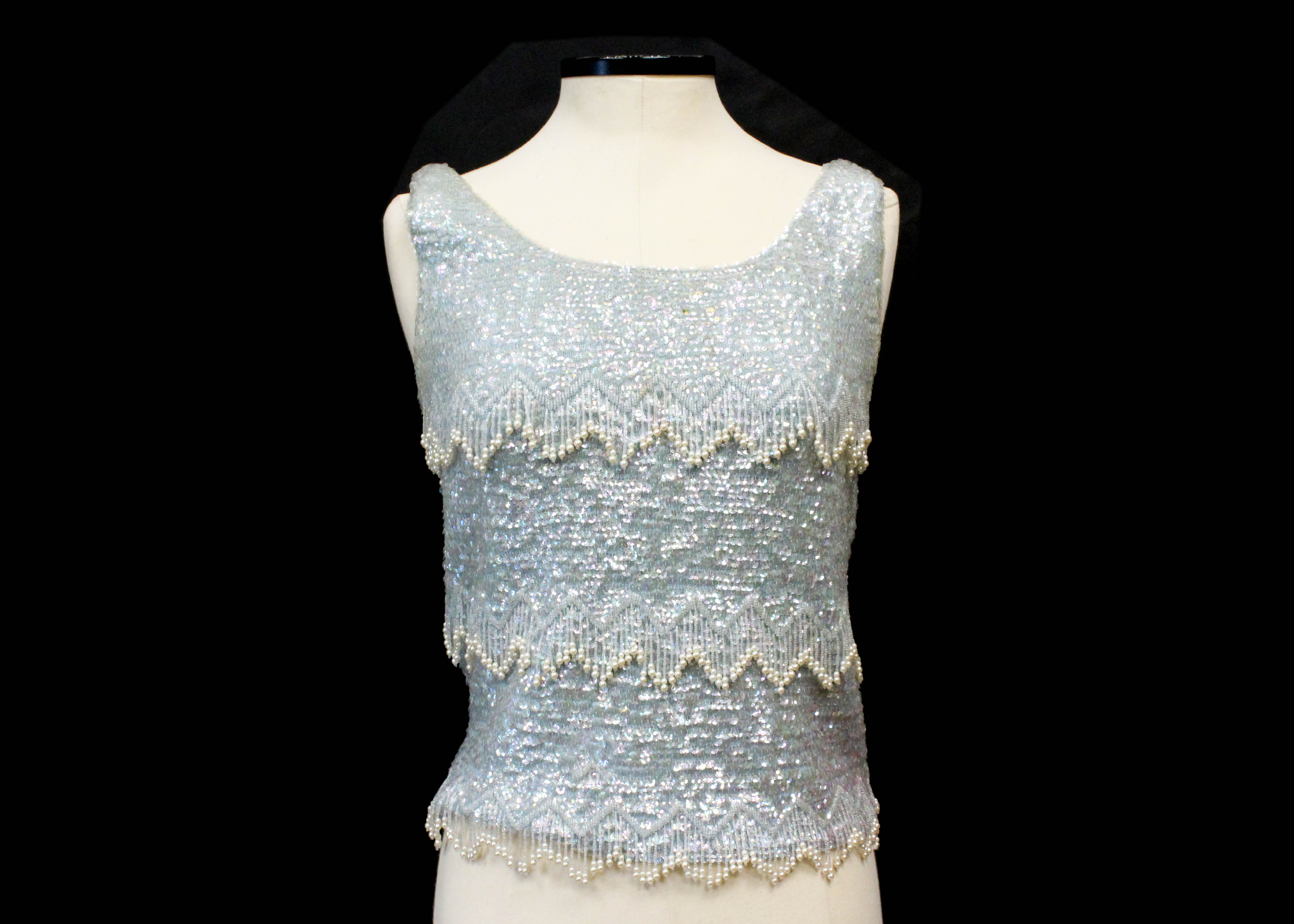 1960s Ice Blue Shimmer Beaded Top