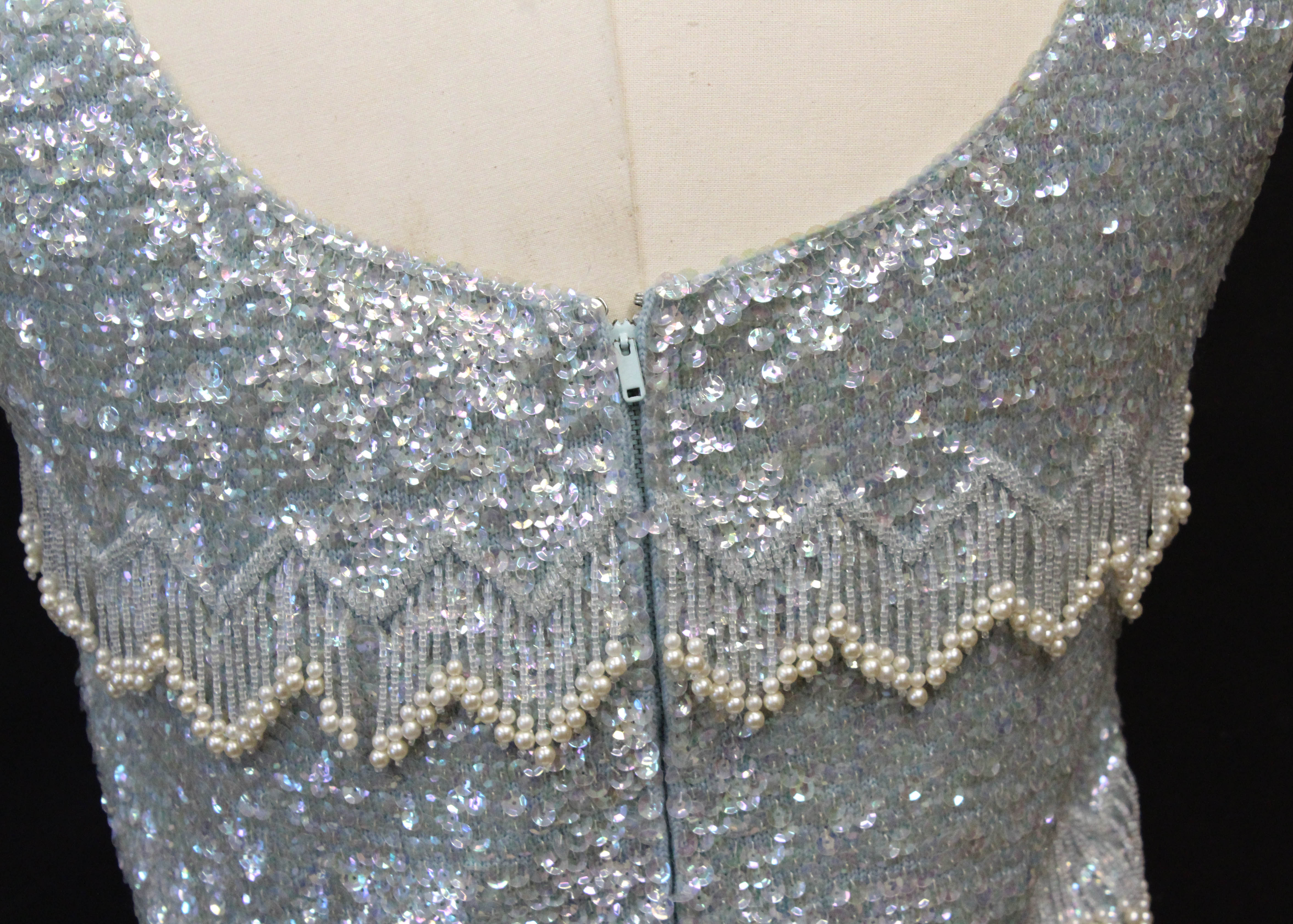 1960s Ice Blue Shimmer Beaded Top