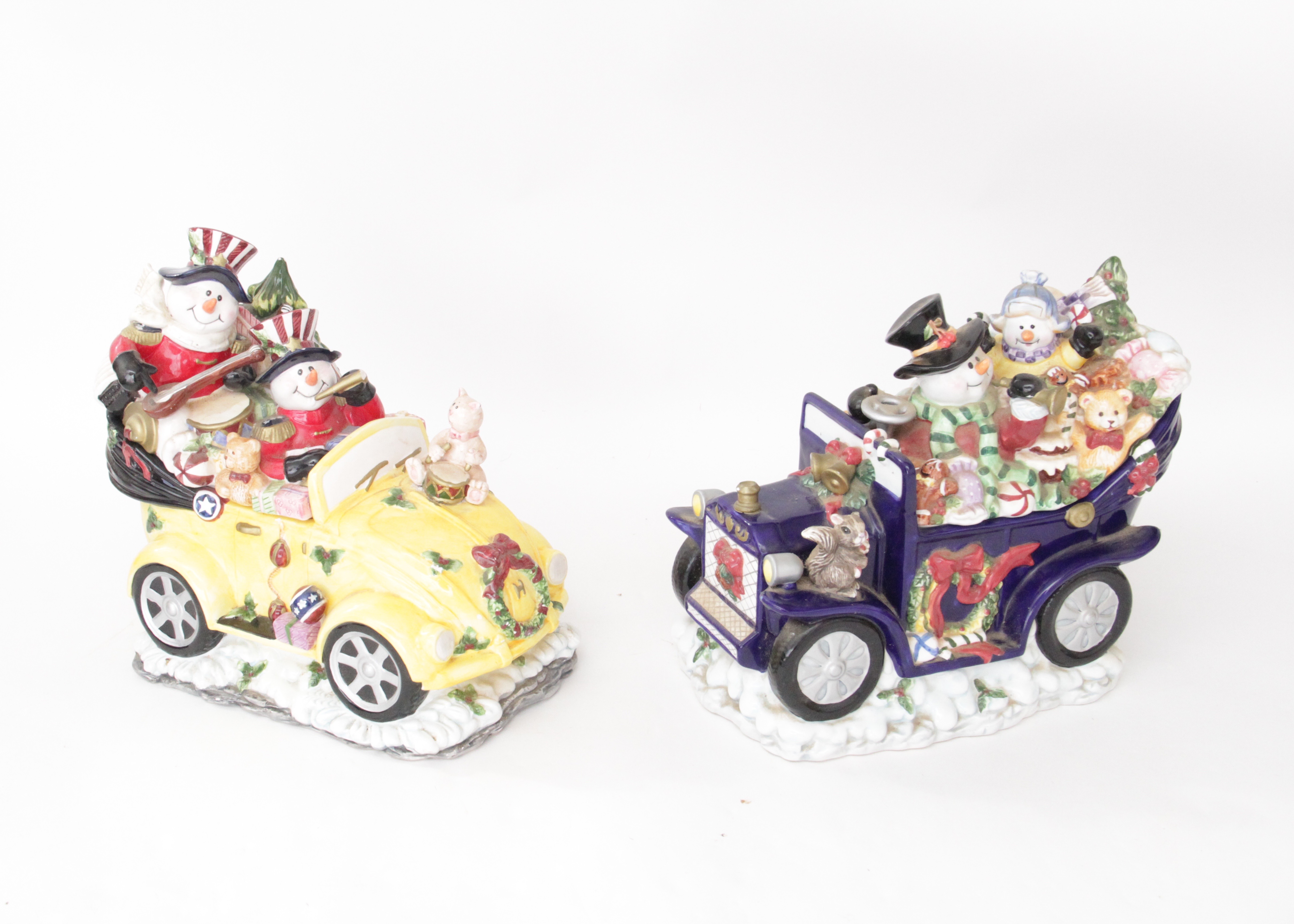 Pair of Vintage Snowmen Buggy Cookie Jars